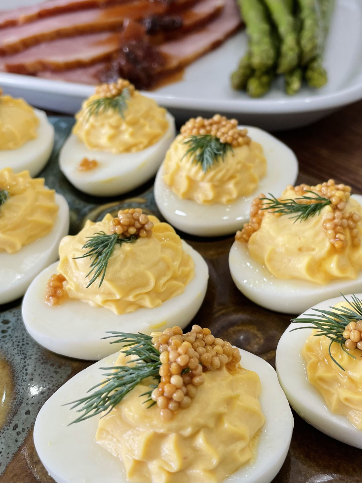 Deviled Eggs with Pickled Mustard Seeds